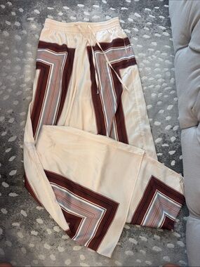 H&M Wide-Leg Pants in Cream with Brown and Blue Stripe